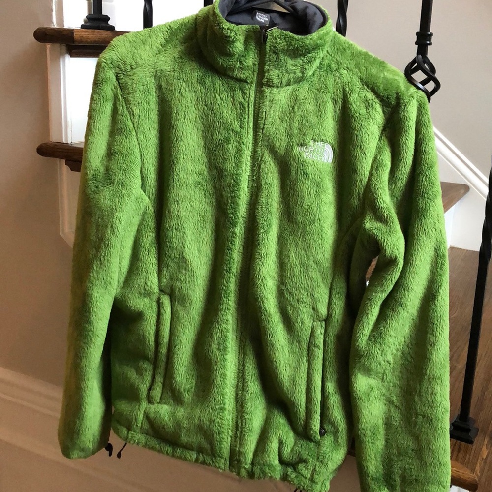 North face fuzzy green jacket